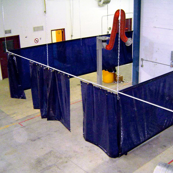 Tarp covering in welding factory